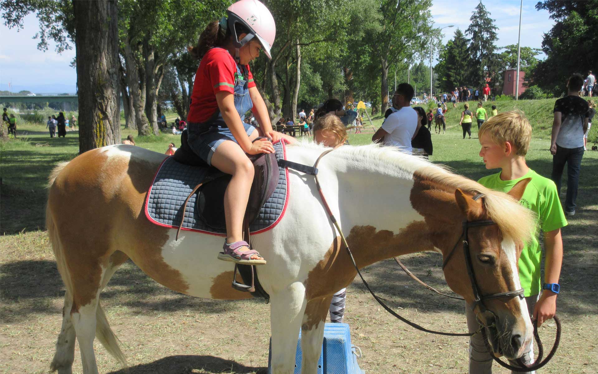 Petite fille sur un poney lor de l'évènement "l'Ile aux enfants"