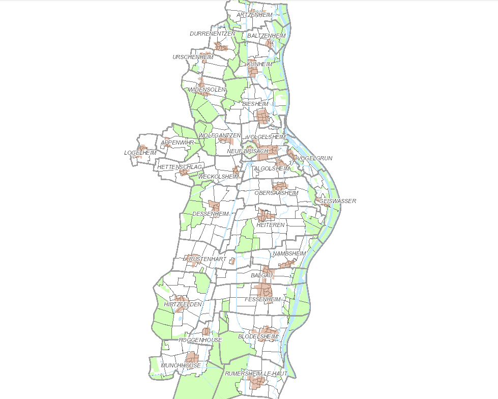 Fond de carte Arcopole représentant la carte d ela Communauté de Communes d'Alsace Rhin Brisach