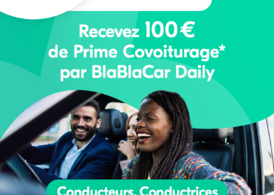 Illustration vantant le covoiturage avec l'offre blablacar et la prime 100 €