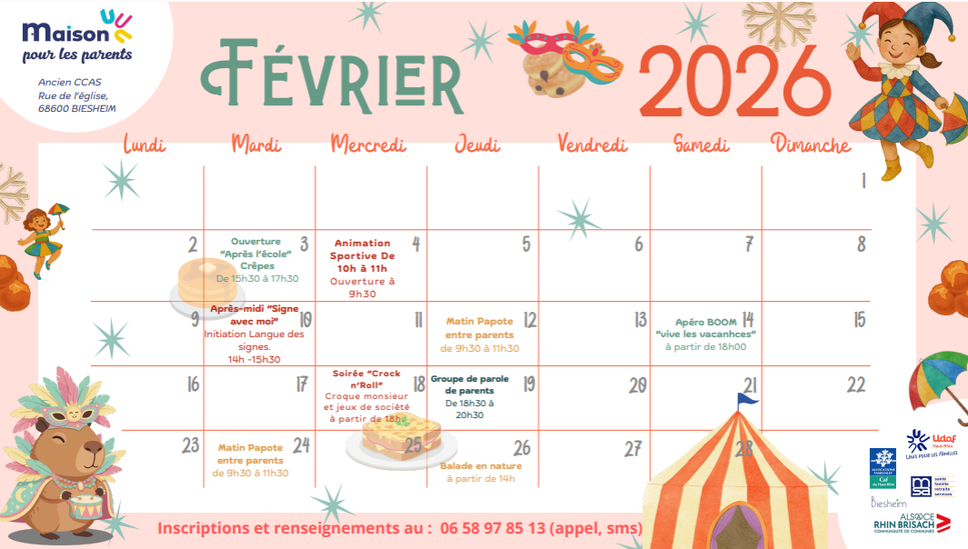Maison pour les parents : programme de février