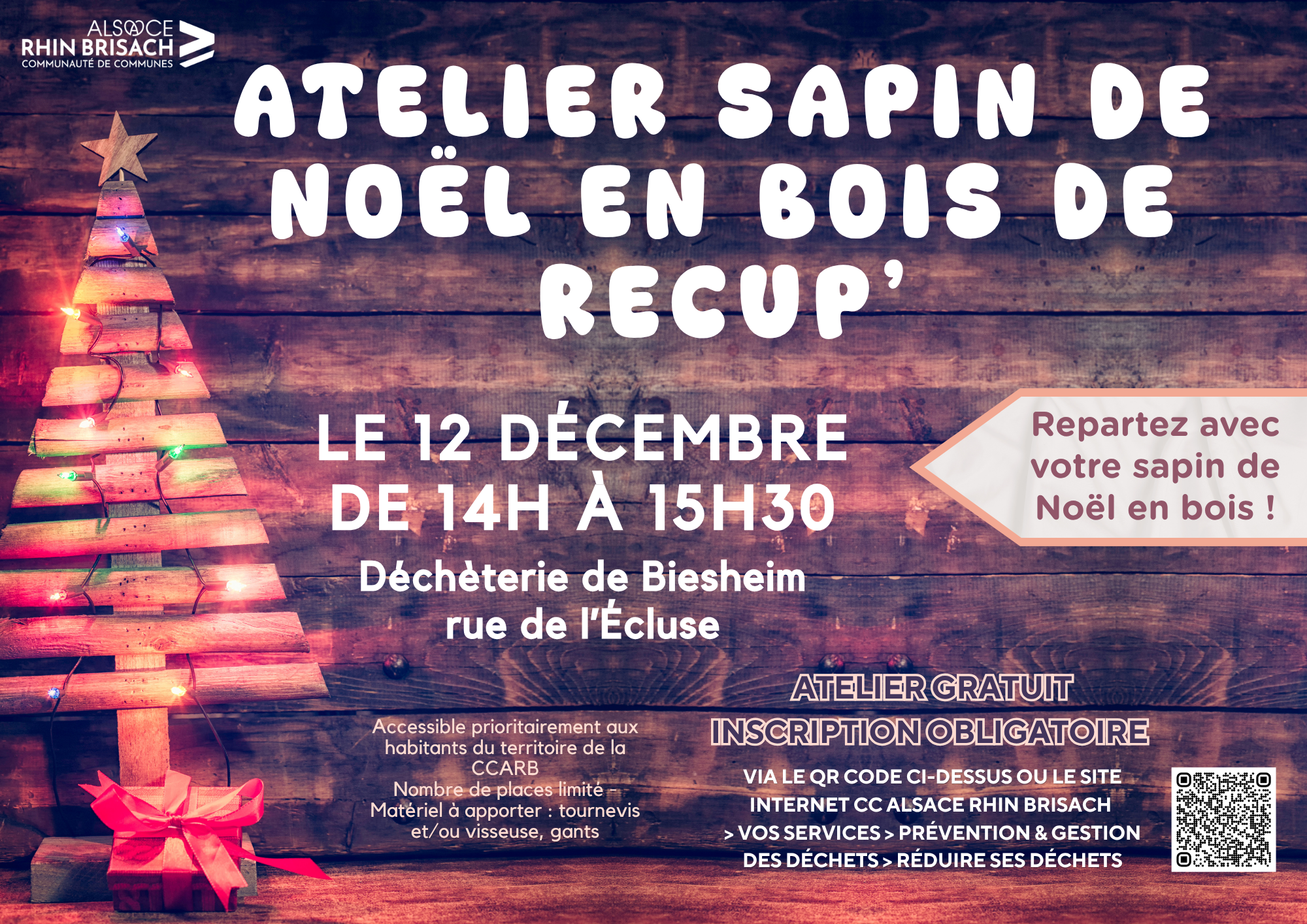 Atelier sapin de Noël en bois de récup samedi 12 décembre 2026